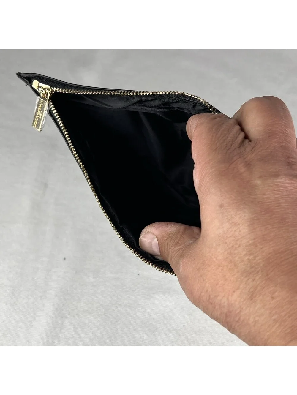 Dolce & Gabbana Black Pouch - Raised Lettering - Cosmetic Makeup Gold Logo Bag